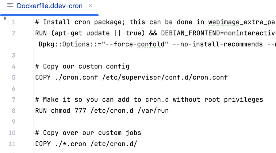 Tightly-cropped screenshot of a Dockerfile in an IDE.