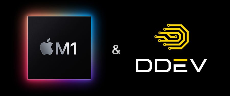 Apple M1 logo and DDEV logo side by side
