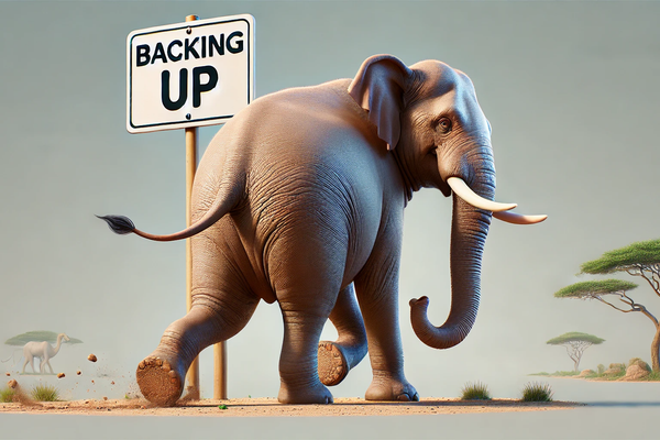 Elephant walking backwards, 'backing up'